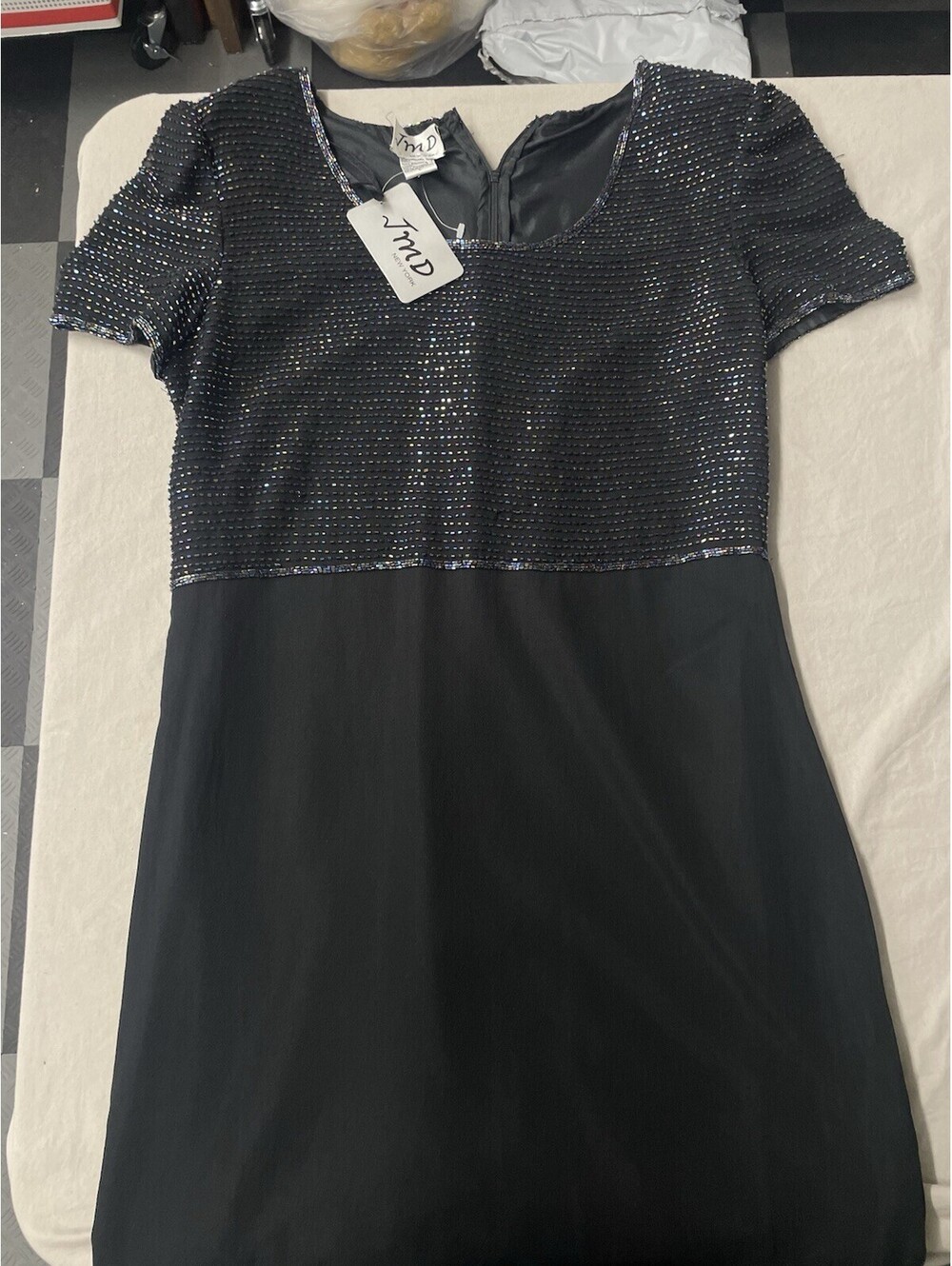 JMD New York Dress Womens Large Beaded Cocktail Formal Sheath 90s Glam Vintage